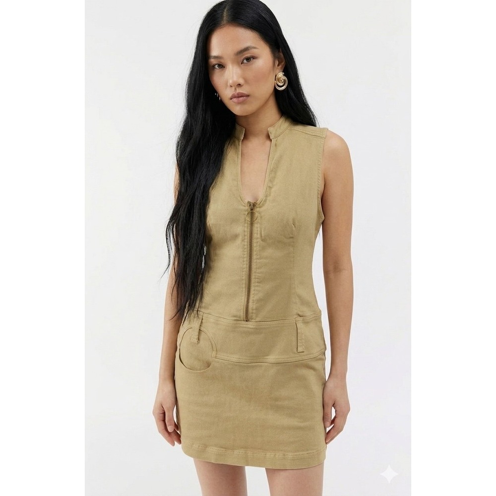 BDG Urban Outfitters BDG Rowan denim zip-up mini dress tan khaki size small